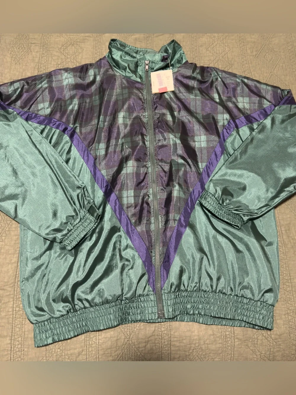 Vintage Roundtree & Yorke Sport Windbreaker XL NWT Blue Green Plaid